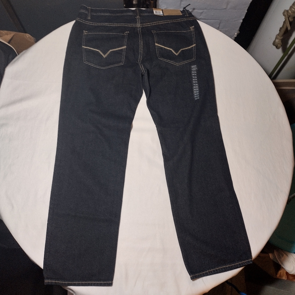 DKNY Bleeker Dark Blue Wash Regular Fit Low Rise Straight Leg Jeans - Picture 3 of 16
